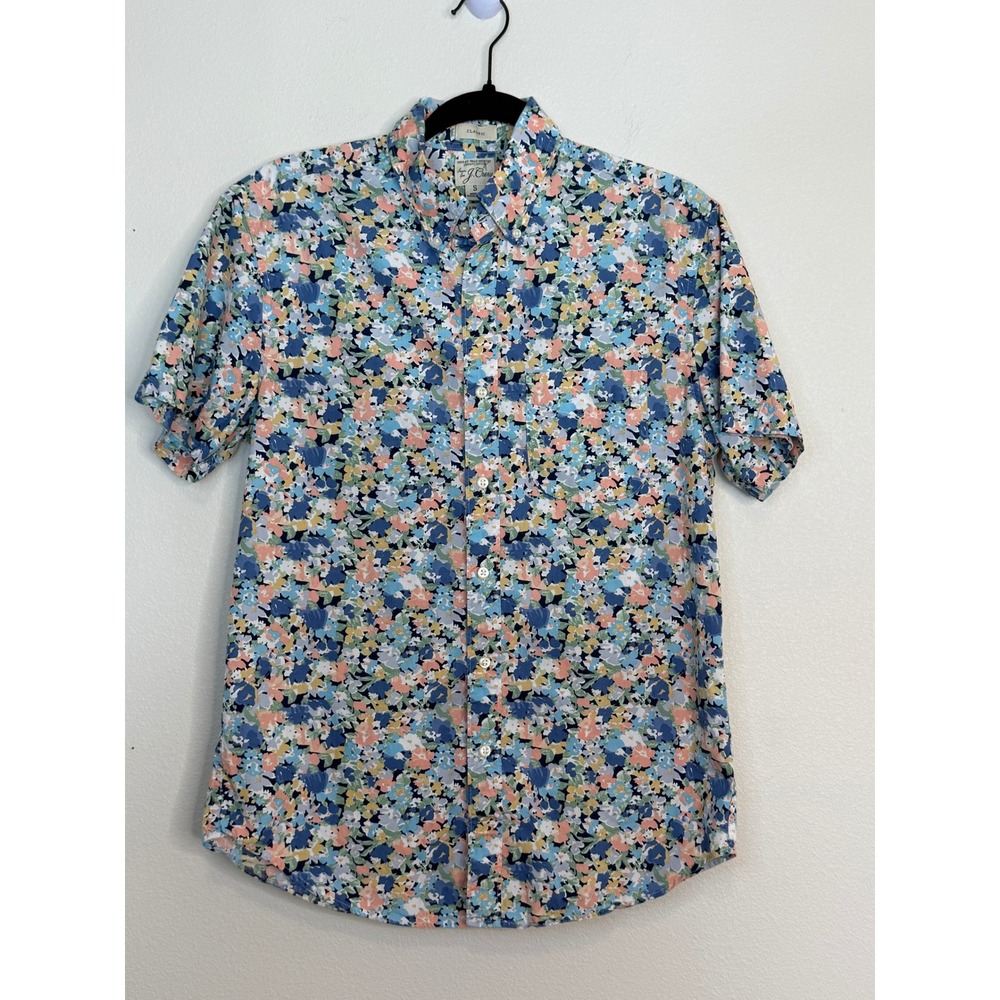 J.Crew Men's Secret Wash Organic Cotton Floral Short Sleeve Button Down Shirt S